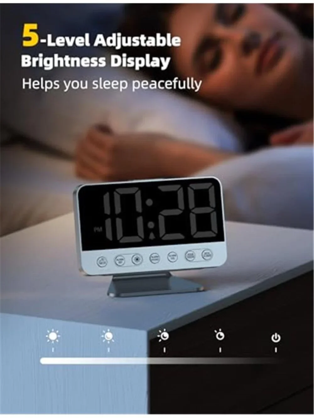 Digital Alarm Clock Large Display Loud Sound USB Charging Night Light Bedside